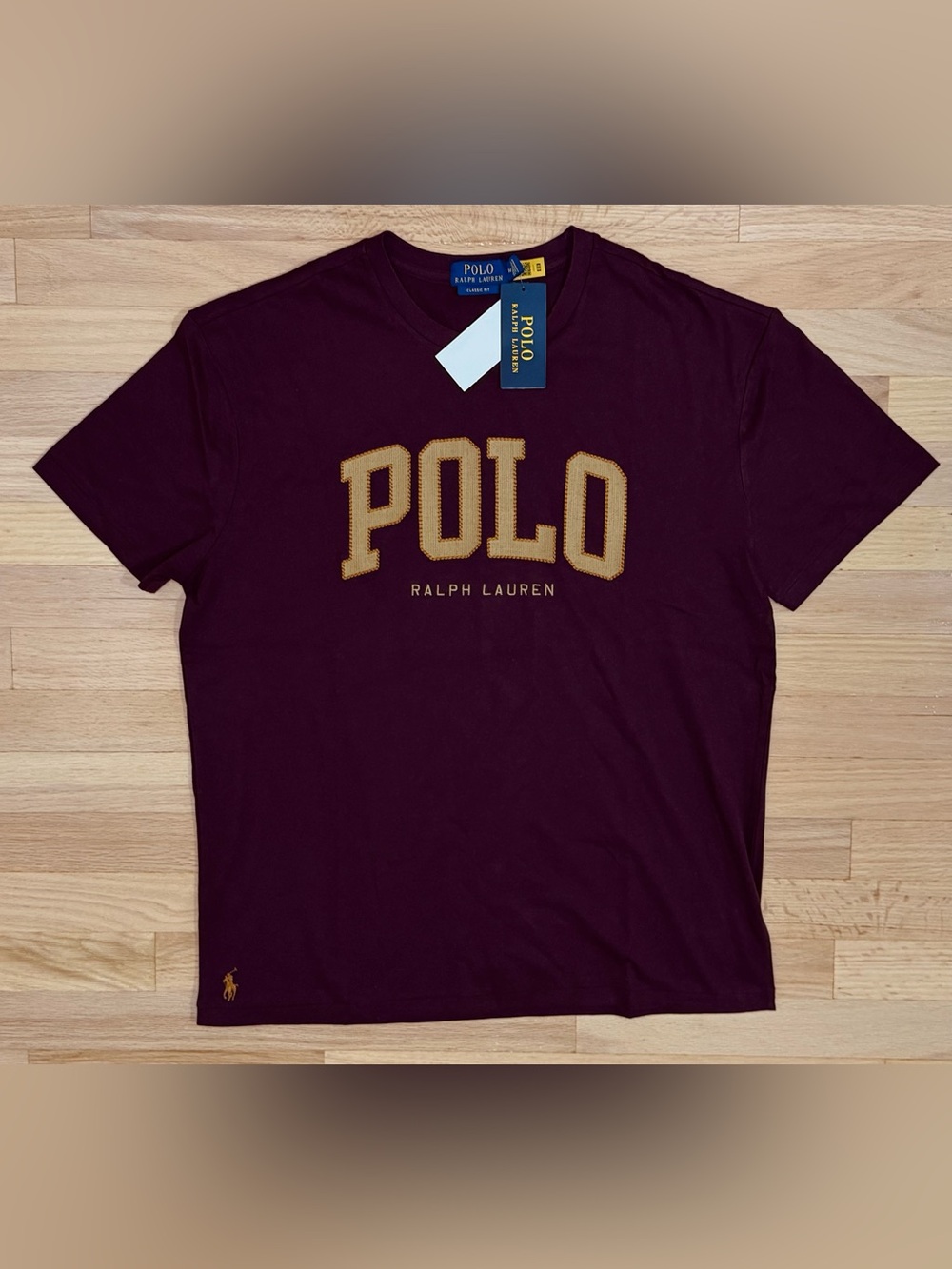 Polo Ralph Lauren Men's Classic Fit Embossed Stitched Logo Maroon T-Shirt M - XL